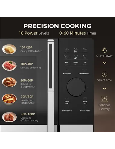 HOMCOM 23L 800W Microwave Oven, Digital Solo Microwave with 10 Power Levels, Automatic Defrost, 8 Auto Cook Menus, 60 Minutes Ti