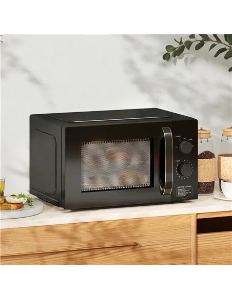 HOMCOM 23L 800W Microwave Oven, Solo Manual Microwave with 5 Power Levels, Defrost, 35 Minutes Timer, Clock, Easy Clean, Small B