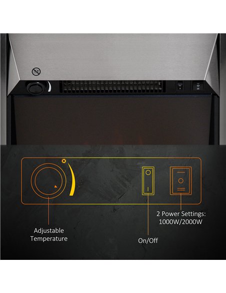 HOMCOM 2KW Stainless Steel Electric Fireplace Pebble Burning Effect Heater Fire Flame Indoor Stove LED Lighting