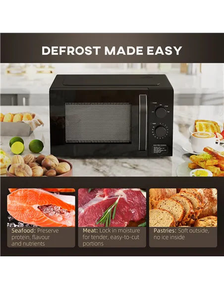 HOMCOM 23L 800W Microwave Oven, Solo Manual Microwave with 5 Power Levels, Defrost, 35 Minutes Timer, Clock, Easy Clean, Small B