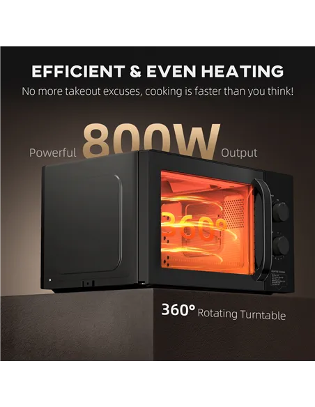 HOMCOM 23L 800W Microwave Oven, Solo Manual Microwave with 5 Power Levels, Defrost, 35 Minutes Timer, Clock, Easy Clean, Small B