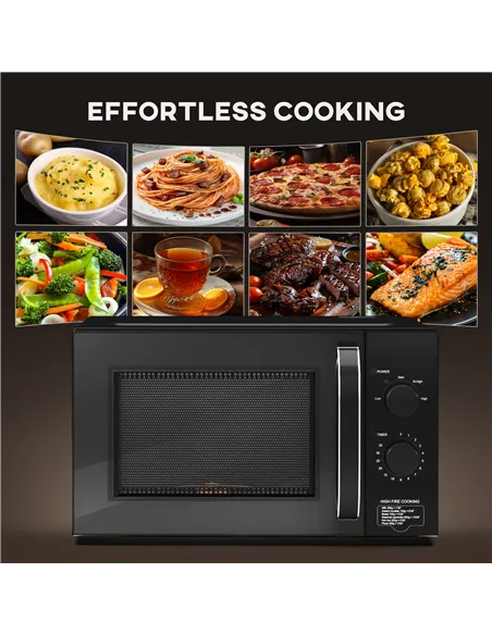 HOMCOM 23L 800W Microwave Oven, Solo Manual Microwave with 5 Power Levels, Defrost, 35 Minutes Timer, Clock, Easy Clean, Small B