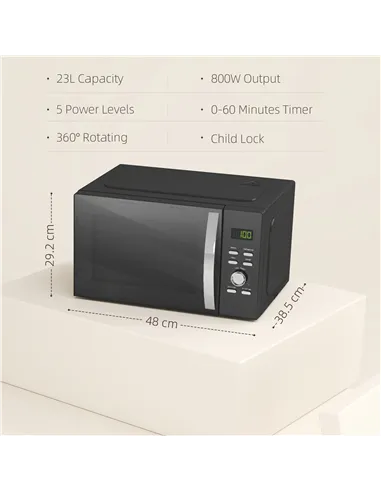 HOMCOM 23L 800W Microwave Oven, Digital Solo Microwave with 5 Power Levels, Automatic Defrost, 8 Auto Cook Menus, 60 Minutes Tim