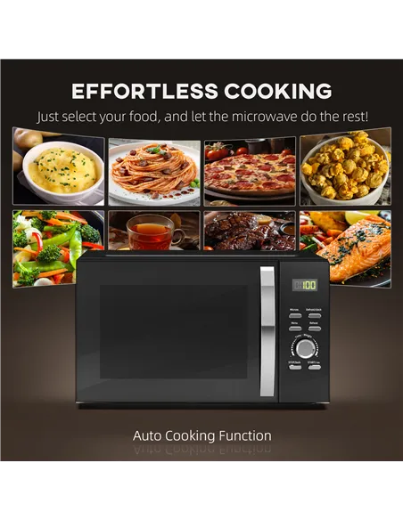 HOMCOM 23L 800W Microwave Oven, Digital Solo Microwave with 5 Power Levels, Automatic Defrost, 8 Auto Cook Menus, 60 Minutes Tim