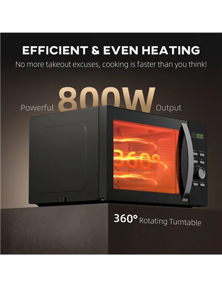 HOMCOM 23L 800W Microwave Oven, Digital Solo Microwave with 5 Power Levels, Automatic Defrost, 8 Auto Cook Menus, 60 Minutes Tim