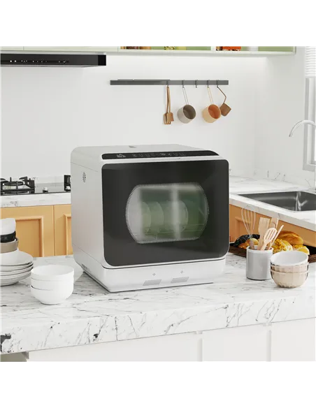 HOMCOM Table Top Dishwasher with Built-in 6L Water Tank, Mini Countertop Dishwasher with 6 Programs, 4 Place Settings, Silver To