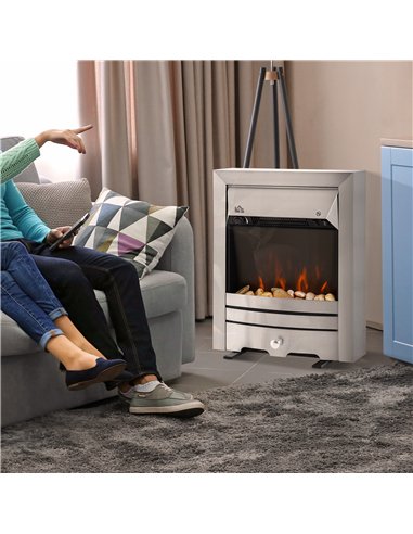 HOMCOM 2KW Stainless Steel Electric Fireplace Pebble Burning Effect Heater Fire Flame Indoor Stove LED Lighting