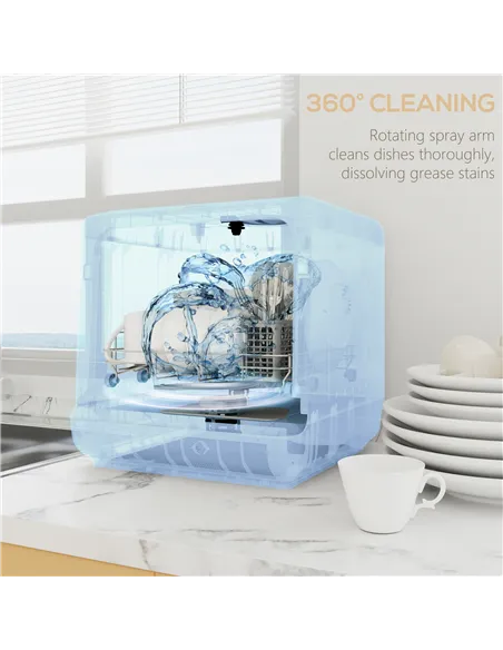 HOMCOM Table Top Dishwasher with Built-in 6L Water Tank, Mini Countertop Dishwasher with 6 Programs, 4 Place Settings, Silver To