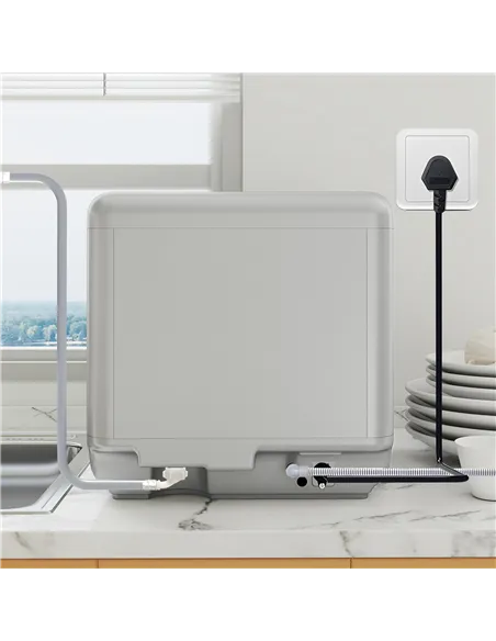 HOMCOM Table Top Dishwasher with Built-in 6L Water Tank, Mini Countertop Dishwasher with 6 Programs, 4 Place Settings, Silver To