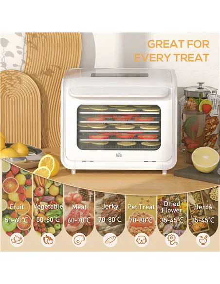 HOMCOM 35-70°C Six-Tray Food Dehydrator - White
