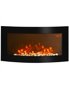 HOMCOM Led Wall Mounted Fireplace Curved Glass Electric Fire Place Fire Place 7 Colour Side Lights Slimline, 1000/2000W, 89.2cm 