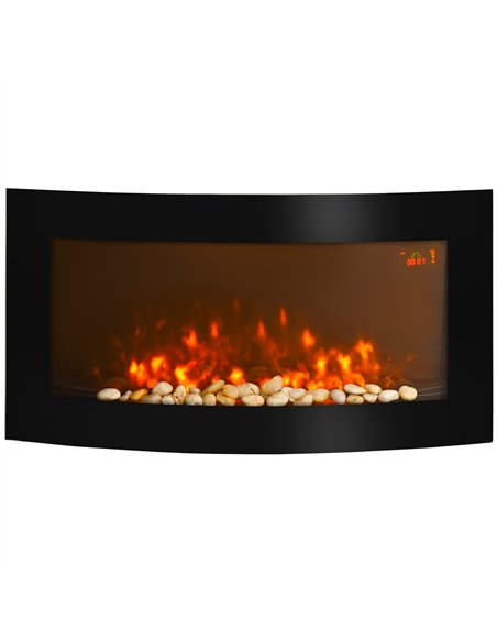 HOMCOM Led Wall Mounted Fireplace Curved Glass Electric Fire Place Fire Place 7 Colour Side Lights Slimline, 1000/2000W, 89.2cm 