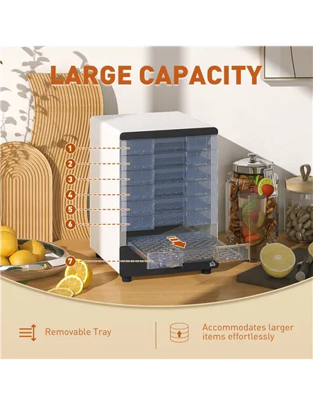 HOMCOM Seven Tray, 40-70°C Food Dehydrator - White