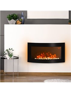 HOMCOM Led Wall Mounted Fireplace Curved Glass Electric Fire Place Fire Place 7 Colour Side Lights Slimline, 1000/2000W, 89.2cm  2