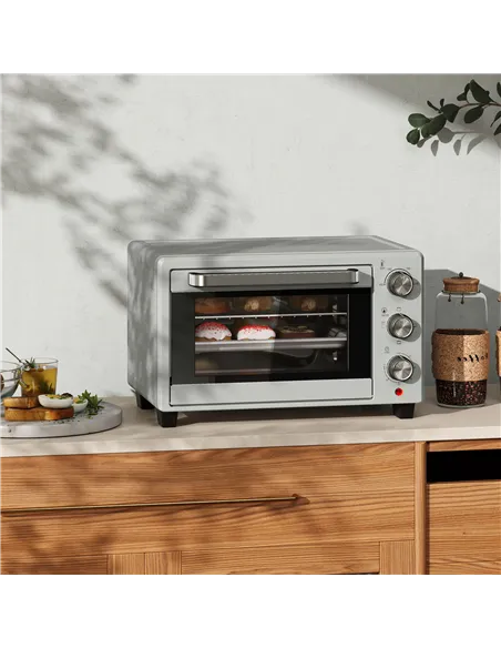 HOMCOM 21L Mini Countertop Oven, 100°C-230°C Adjustable Temp - Silver Tone
