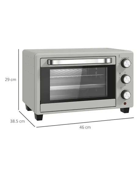 HOMCOM 21L Mini Countertop Oven, 100°C-230°C Adjustable Temp - Silver Tone