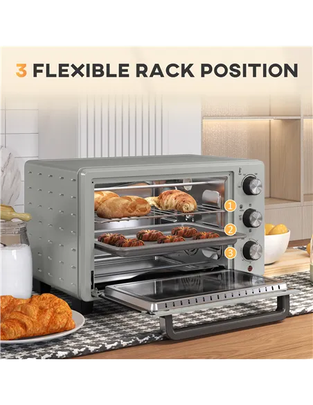 HOMCOM 21L Mini Countertop Oven, 100°C-230°C Adjustable Temp - Silver Tone