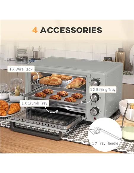 HOMCOM 21L Mini Countertop Oven, 100°C-230°C Adjustable Temp - Silver Tone