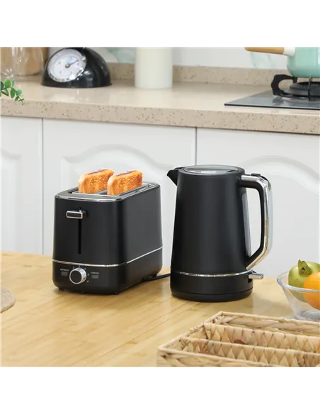 HOMCOM Kettle and Toaster Set, 1.7L 3000W Fast Boil Kettle & 2 Slice Toaster Kitchen Set with 6 Level Browning Controls, Defrost
