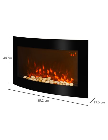 HOMCOM Led Wall Mounted Fireplace Curved Glass Electric Fire Place Fire Place 7 Colour Side Lights Slimline, 1000/2000W, 89.2cm 