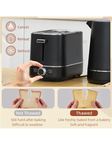 HOMCOM Kettle and Toaster Set, 1.7L 3000W Fast Boil Kettle & 2 Slice Toaster Kitchen Set with 6 Level Browning Controls, Defrost