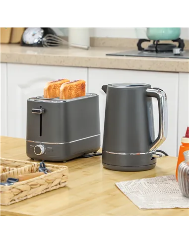 HOMCOM Kettle and Toaster Set, 1.7L 3000W Fast Boil Kettle & 2 Slice Toaster Kitchen Set with 6 Level Browning Controls, Defrost