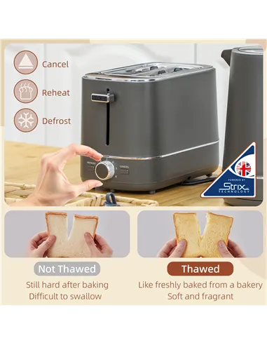 HOMCOM Kettle and Toaster Set, 1.7L 3000W Fast Boil Kettle & 2 Slice Toaster Kitchen Set with 6 Level Browning Controls, Defrost