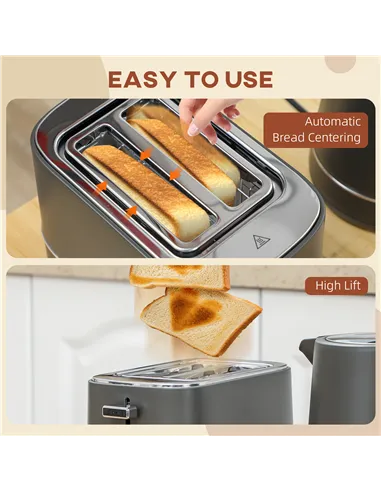 HOMCOM Kettle and Toaster Set, 1.7L 3000W Fast Boil Kettle & 2 Slice Toaster Kitchen Set with 6 Level Browning Controls, Defrost