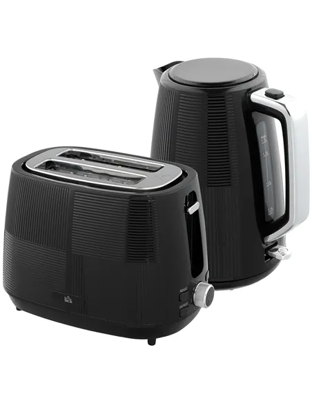 HOMCOM Kettle and Toaster Set, 1.7L 3000W Fast Boil Kettle & 2 Slice Toaster Kitchen Set with 7 Level Browning Controls, Defrost