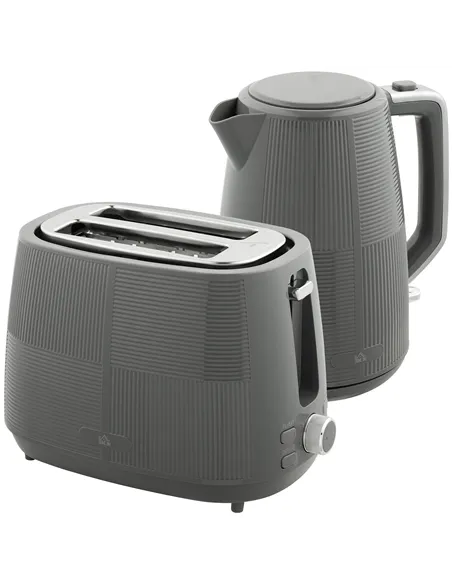 HOMCOM Kettle and Toaster Set, 1.7L 3000W Fast Boil Kettle & 2 Slice Toaster Kitchen Set with 7 Level Browning Controls, Defrost