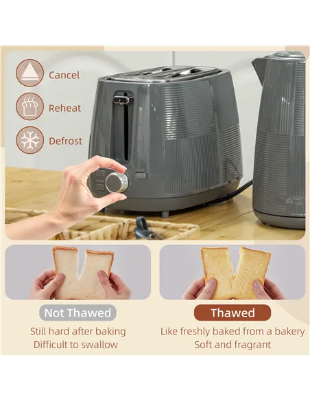 HOMCOM Kettle and Toaster Set, 1.7L 3000W Fast Boil Kettle & 2 Slice Toaster Kitchen Set with 7 Level Browning Controls, Defrost