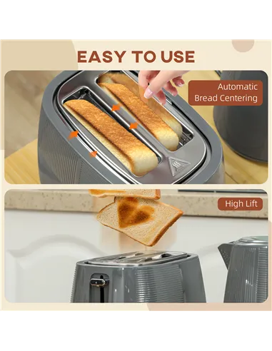 HOMCOM Kettle and Toaster Set, 1.7L 3000W Fast Boil Kettle & 2 Slice Toaster Kitchen Set with 7 Level Browning Controls, Defrost