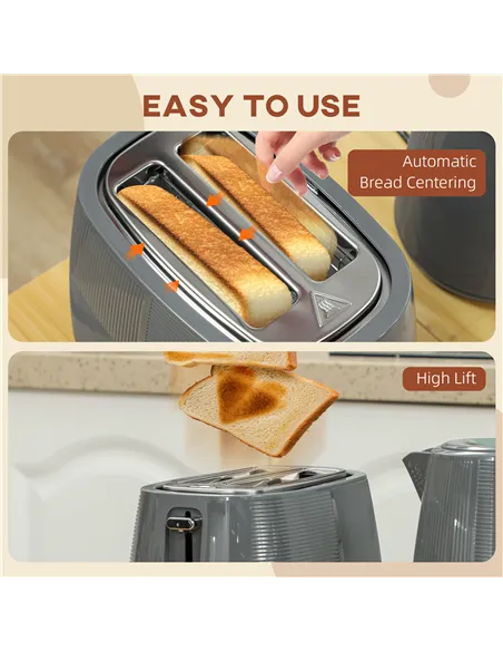 HOMCOM Kettle and Toaster Set, 1.7L 3000W Fast Boil Kettle & 2 Slice Toaster Kitchen Set with 7 Level Browning Controls, Defrost