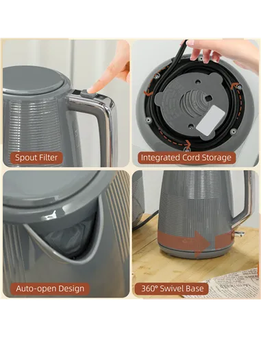 HOMCOM Kettle and Toaster Set, 1.7L 3000W Fast Boil Kettle & 2 Slice Toaster Kitchen Set with 7 Level Browning Controls, Defrost