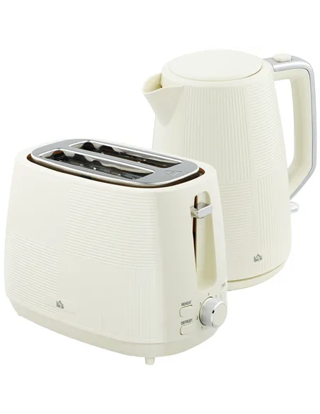 HOMCOM Kettle and Toaster Set, 1.7L 3000W Fast Boil Kettle & 2 Slice Toaster Kitchen Set with 7 Level Browning Controls, Defrost