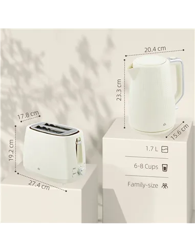 HOMCOM Kettle and Toaster Set, 1.7L 3000W Fast Boil Kettle & 2 Slice Toaster Kitchen Set with 7 Level Browning Controls, Defrost