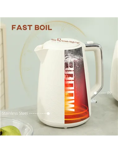 HOMCOM Kettle and Toaster Set, 1.7L 3000W Fast Boil Kettle & 2 Slice Toaster Kitchen Set with 7 Level Browning Controls, Defrost