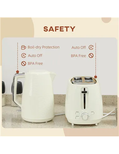 HOMCOM Kettle and Toaster Set, 1.7L 3000W Fast Boil Kettle & 2 Slice Toaster Kitchen Set with 7 Level Browning Controls, Defrost