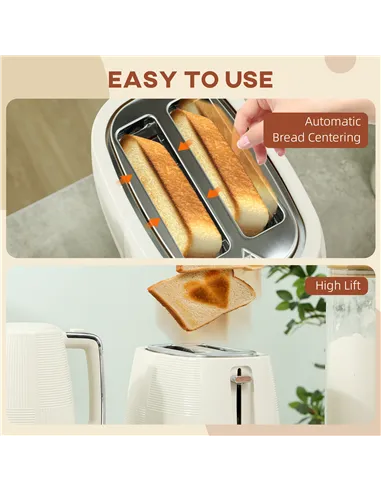 HOMCOM Kettle and Toaster Set, 1.7L 3000W Fast Boil Kettle & 2 Slice Toaster Kitchen Set with 7 Level Browning Controls, Defrost