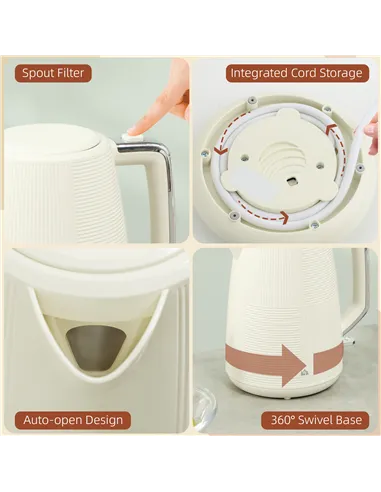 HOMCOM Kettle and Toaster Set, 1.7L 3000W Fast Boil Kettle & 2 Slice Toaster Kitchen Set with 7 Level Browning Controls, Defrost