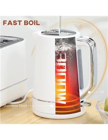 HOMCOM Kettle and Toaster Set, 1.7L 3000W Fast Boil Kettle & 2 Slice Toaster Kitchen Set with 6 Level Browning Controls, Defrost