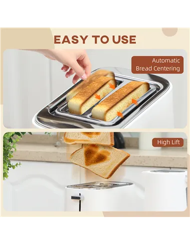 HOMCOM Kettle and Toaster Set, 1.7L 3000W Fast Boil Kettle & 2 Slice Toaster Kitchen Set with 6 Level Browning Controls, Defrost