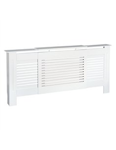 HOMCOM MDF Extendable Radiator Cover Cabinet Shelving Home Office Slatted Design White 139-208.5L x 20.5W x 82.5H cm