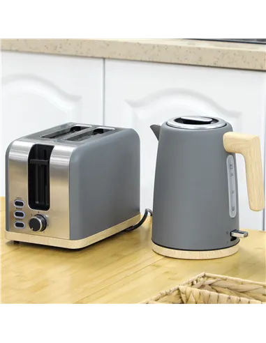 HOMCOM Kettle and Toaster Set, 1.7L 3000W Fast Boil Kettle & 2 Slice Toaster Kitchen Set with 7 Level Browning Controls, Defrost