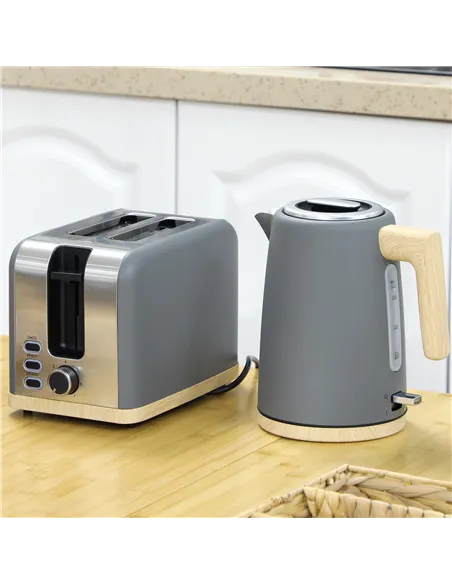 HOMCOM Kettle and Toaster Set, 1.7L 3000W Fast Boil Kettle & 2 Slice Toaster Kitchen Set with 7 Level Browning Controls, Defrost