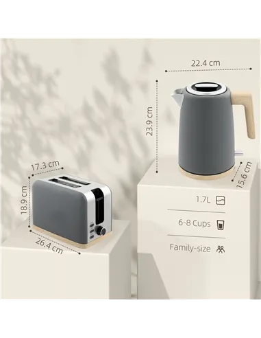 HOMCOM Kettle and Toaster Set, 1.7L 3000W Fast Boil Kettle & 2 Slice Toaster Kitchen Set with 7 Level Browning Controls, Defrost