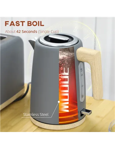 HOMCOM Kettle and Toaster Set, 1.7L 3000W Fast Boil Kettle & 2 Slice Toaster Kitchen Set with 7 Level Browning Controls, Defrost