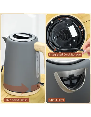 HOMCOM Kettle and Toaster Set, 1.7L 3000W Fast Boil Kettle & 2 Slice Toaster Kitchen Set with 7 Level Browning Controls, Defrost