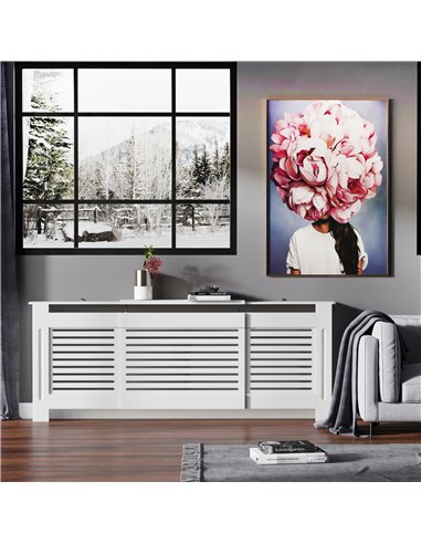 HOMCOM MDF Extendable Radiator Cover Cabinet Shelving Home Office Slatted Design White 139-208.5L x 20.5W x 82.5H cm