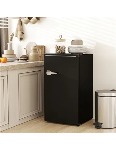 HOMCOM Under Counter Fridge, 85L Small Retro Refrigerator with Chiller Box, Adjustable Thermostat, Glass Shelves, Black